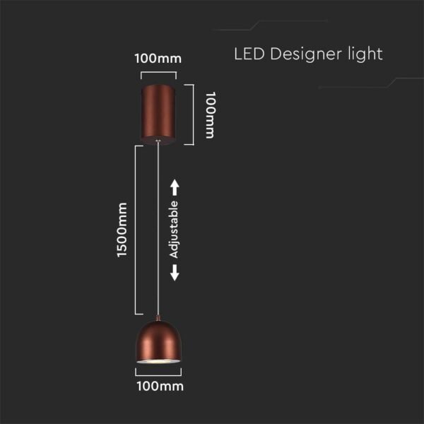 V-TAC 7997 Κρεμαστό Φωτιστικό Οροφής LED 8.5W 3000K με Καφέ Σώμα και On/Off Αφής - Image 4