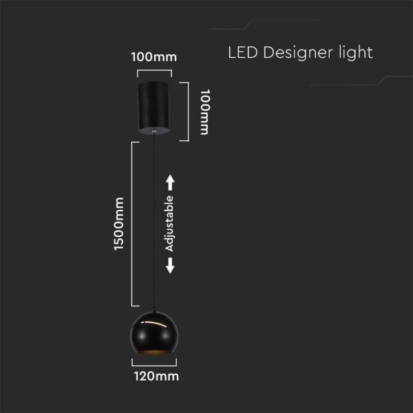V-TAC 8001 Κρεμαστό Φωτιστικό Οροφής Σφαίρα LED 8.5W 3000K με Μαύρο Σώμα και On/Off Αφής - Image 4