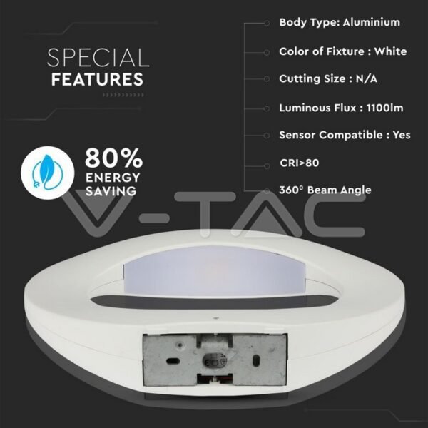 V-TAC 8308 Στεγανή Απλίκα Εξωτερικού Χώρου LED 10W 4000K Φυσικό Λευκό Φως με Λευκό Σώμα - Image 6