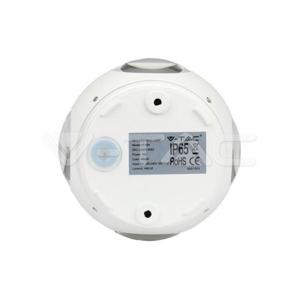 V-TAC 8552 Φωτιστικό Τοίχου Απλίκα Σφαίρα με Φως 4 Ακτίνες Σώμα Λευκό 4W IP65 4000K Φυσικό Λευκό Φως - Image 3