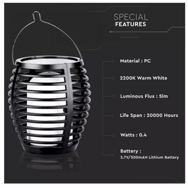 LED 0.4W Ηλιακό Φωτιστικό Κρεμαστό, Τοίχου ή Καρφωτό IP44 με Αισθητήρα Φωτός και Θερμό Λευκό Φως σε Μαύρο Χρώμα V-Tac 8558 - Image 3