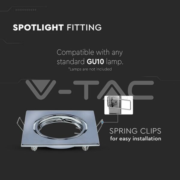 V-TAC 8943 Βάση Σποτ Χωνευτή GU10 Τετράγωνη Χρώμιο 82x82x27mm 2 τεμάχια - Image 13