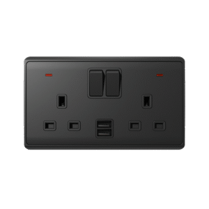 LONDON DOUBLE SOCKET 2P BUTTON SWITCH NEON+USB AN