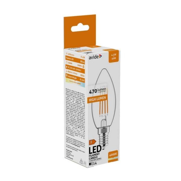 Avide LED Filament Candle 4.5W E14 NW 4000K - Image 3