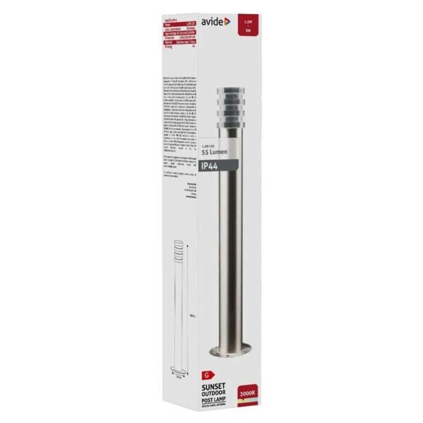Avide Outdoor Post Lamp Sunset LED 1.5W WW 500mm IP44 Satin Nickel - Image 2