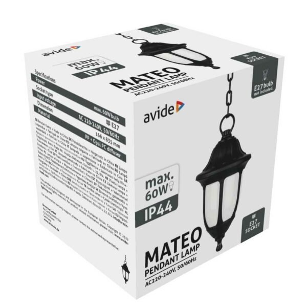 Avide Εξωτερικό Φωτιστικό Οροφής Mateo 1xE27 Black IP44 - Image 2