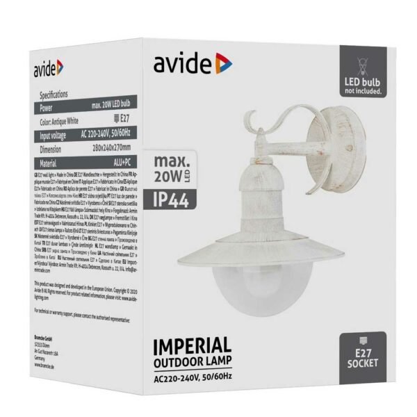 Avide Εξωτερικό Φωτιστικό Τοίχου Imperial 1xE27 IP44 Antique White - Image 2