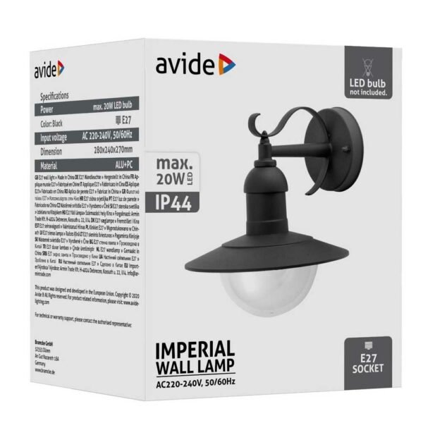 Avide Εξωτερικό Φωτιστικό Τοίχου Lamp Imperial 1xE27 IP44 Black - Image 2