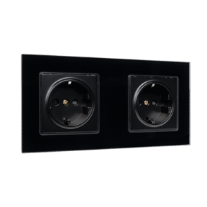 GERMAN DOUBLE SOCKET 16A GLASS FRAME BLACK+C. BOX