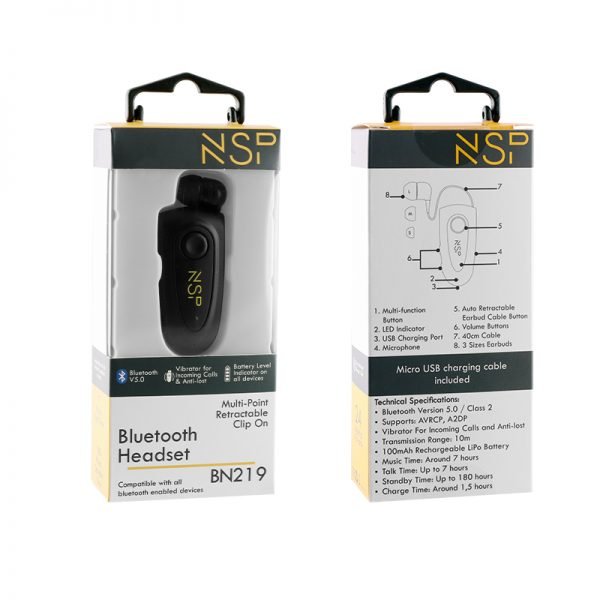 NSP BN219 Bluetooth v5.0 hands free multipoint με κλιπ και δόνηση - Image 7