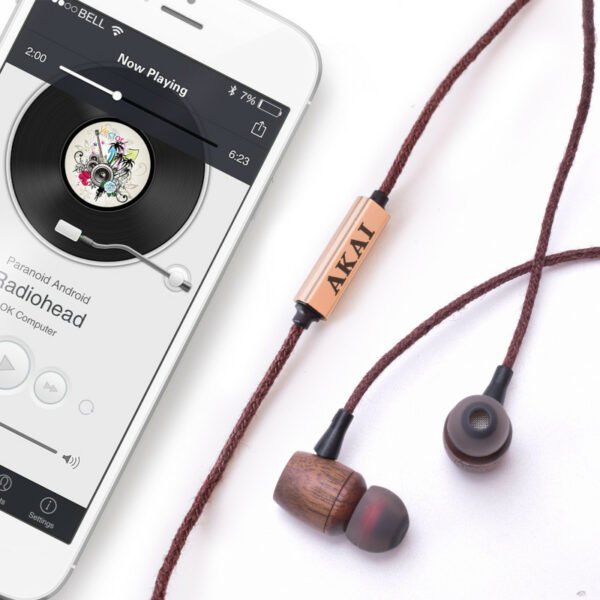 Akai BTE-W200F Kαφέ Βamboo in-ear ακουστικά handsfree με καλώδιο 1.2μ - Image 5