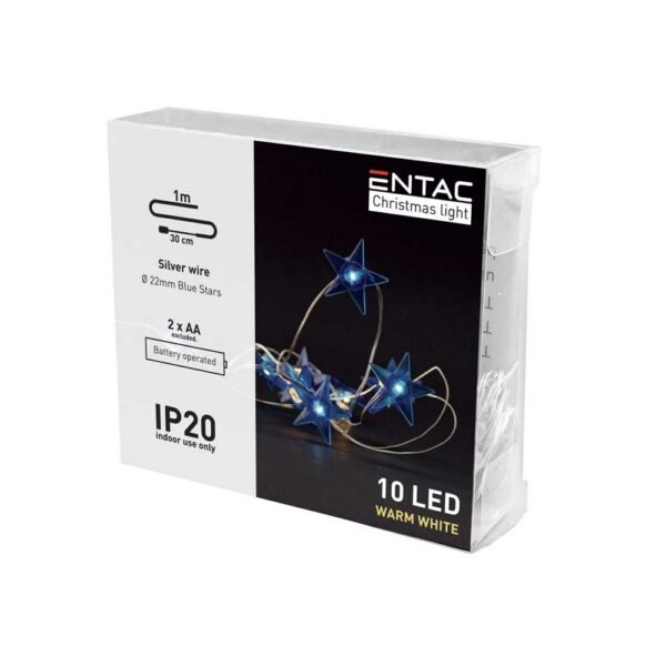 Entac Christmas Indoor Blue Stars Light 10LED 3000K 1m (2AA excl.)