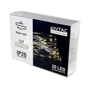 Entac Christmas Indoor Silver Wire 20 LED Light 3000K 1m (2AA excl.)
