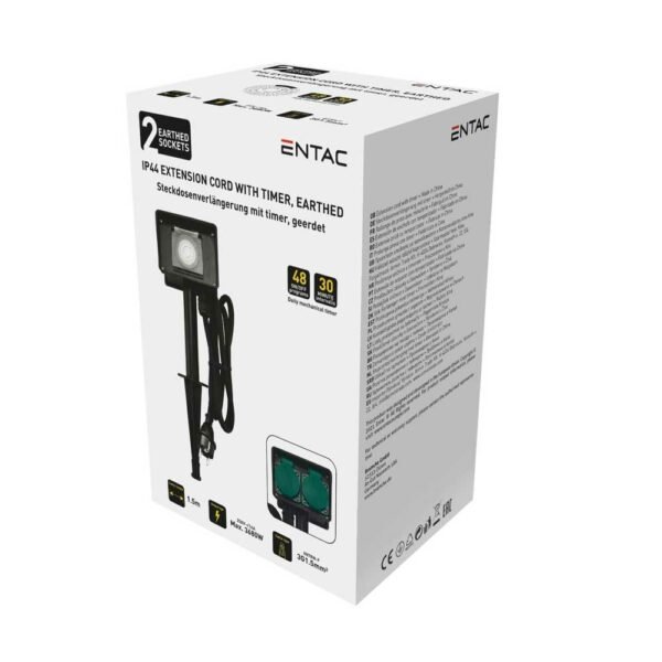 Entac Garden Socket Extension Cord 2 Sockets 1.5m IP44 with Timer - Image 3