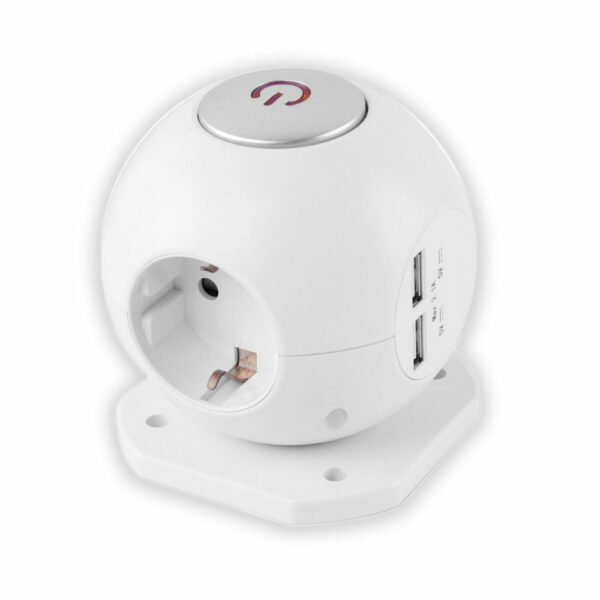Entac Power Ball 3 Sockets, 2x2.1A USB port with Switch 1.5m 3G1,5