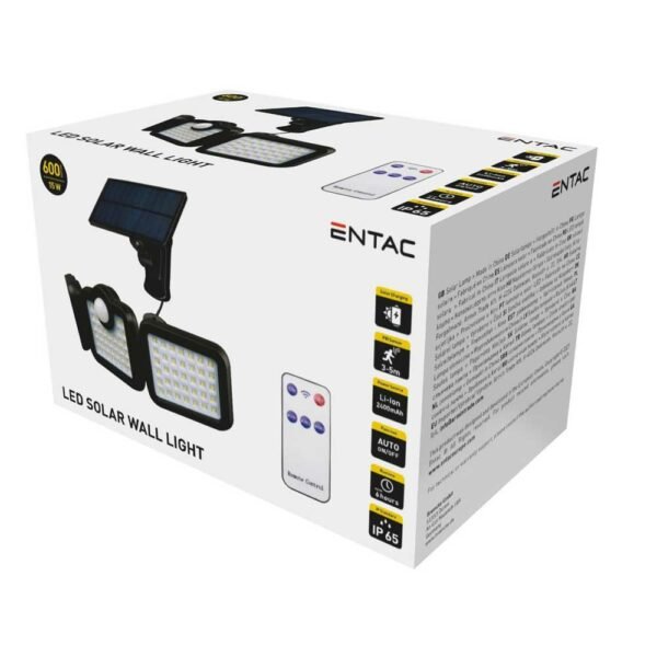 Entac ESL3H-SMD-RS Στεγανό Ηλιακό Φωτιστικό Επιτοίχιας Τοποθέτησης IP65 με Ανιχνευτή Κίνησης σε Μαύρο Χρώμα 15.007.0114 - Image 2