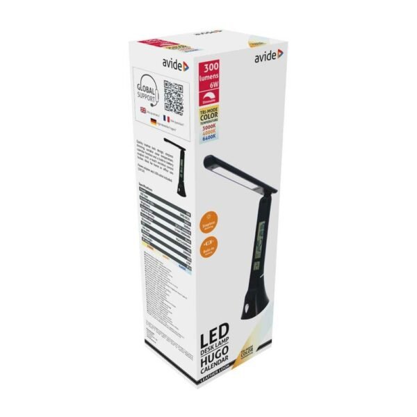 Avide LED Φωτιστικό Γραφείου Δερμάτινο Hugo Μαύρο 6W με Ημερολόγιο - Image 2