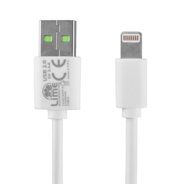 Lime LUL01 Λευκό Kαλώδιο USB-Α σε Lightning Long 2.4A, 1m για φόρτιση και δεδομένα-12W - Image 4