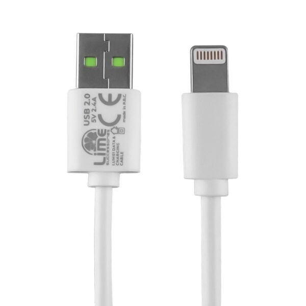 Lime LUL02 Λευκό Kαλώδιο USB-A σε Lightning Long 2.4A, 2m για φόρτιση και δεδομένα-12W - Image 3