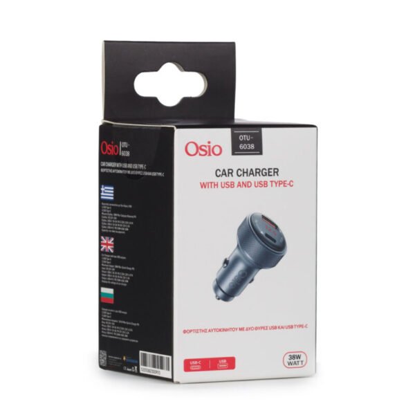 Osio OTU-6038 Ανθρακί ταχυφορτιστής αυτοκινήτου με USB-A και Type-C-38W - Image 5