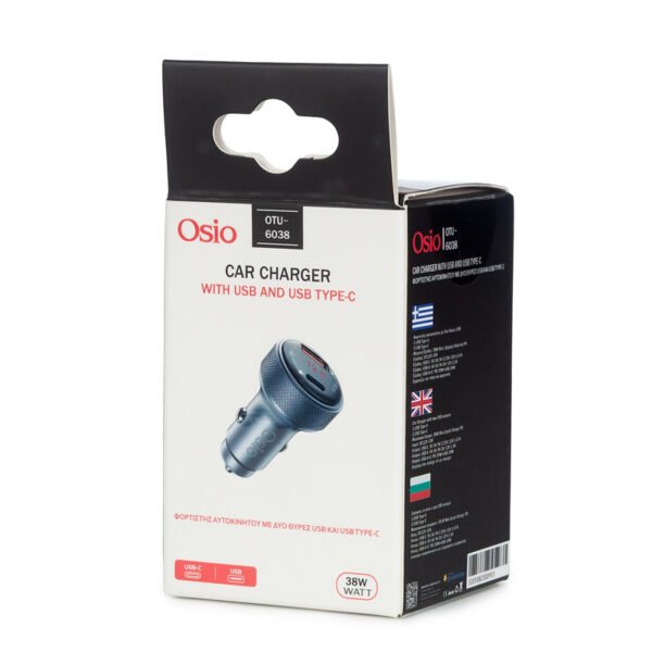 Osio OTU-6038 Ανθρακί ταχυφορτιστής αυτοκινήτου με USB-A και Type-C-38W - Image 6