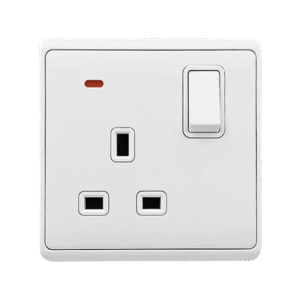 LONDON SINGLE SOCKET WITH 2P BUTTON SWITCH NEON WH