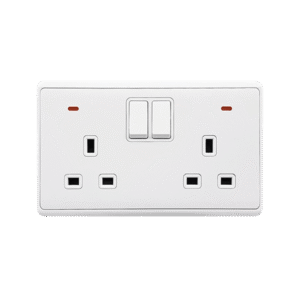 LONDON DOUBLE SOCKET WITH 2P BUTTON SWITCH NEON WH