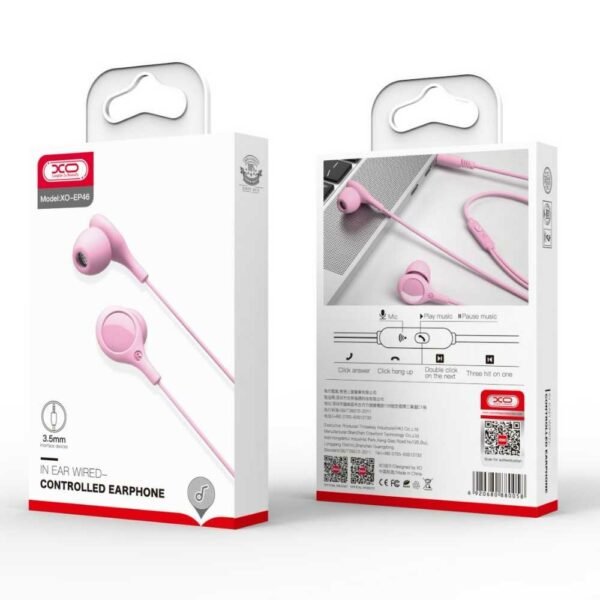 XO EP46 Noise-cancelling in-ear sleep Handsfree  1.2μ Ρόζ - Image 3
