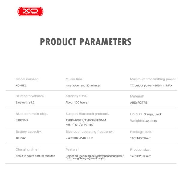 XO BD2 Ακουστικά Bluetooth Light Bone Conduction Πορτοκαλί+Γκρί - Image 6