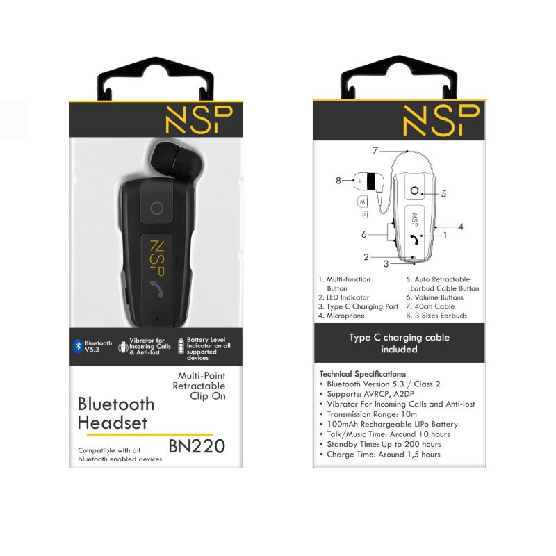 NSP BN220 Bluetooth v5.3 hands free multipoint με κλιπ και δόνηση - Image 9