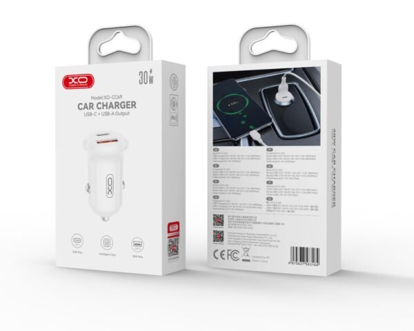 XO CC69 Μικρός Smart Φορτιστής Αυτοκινήτου USB-A & Type-C 30W Λευκός - Image 2