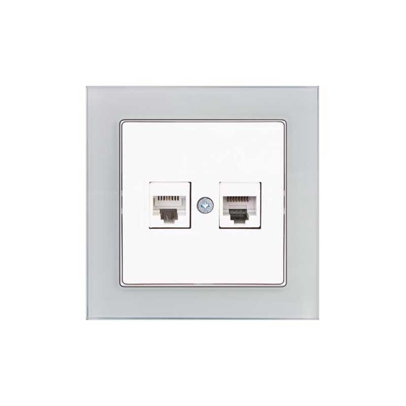 Πρίζα Τηλεφώνου RJ12 Διπλή Λευκή Elitra Plus Γυαλί Λευκό Διαφανές