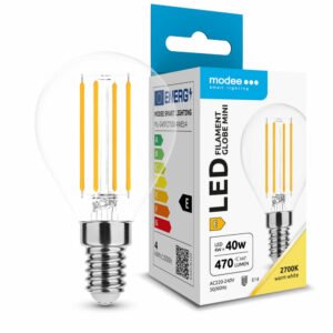 Modee LED Filament Σφαιρική 4W E14 360° Θερμό Λευκό 2700K Υψηλής Φωτεινότητας