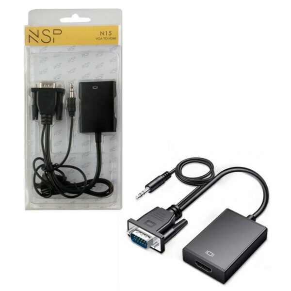 NSP N15 Μαύρος μετατροπέας (8336560) 3.5mm VGA αρσενικό σε HDMI θηλυκή θύρα 1920×1080 - Image 2