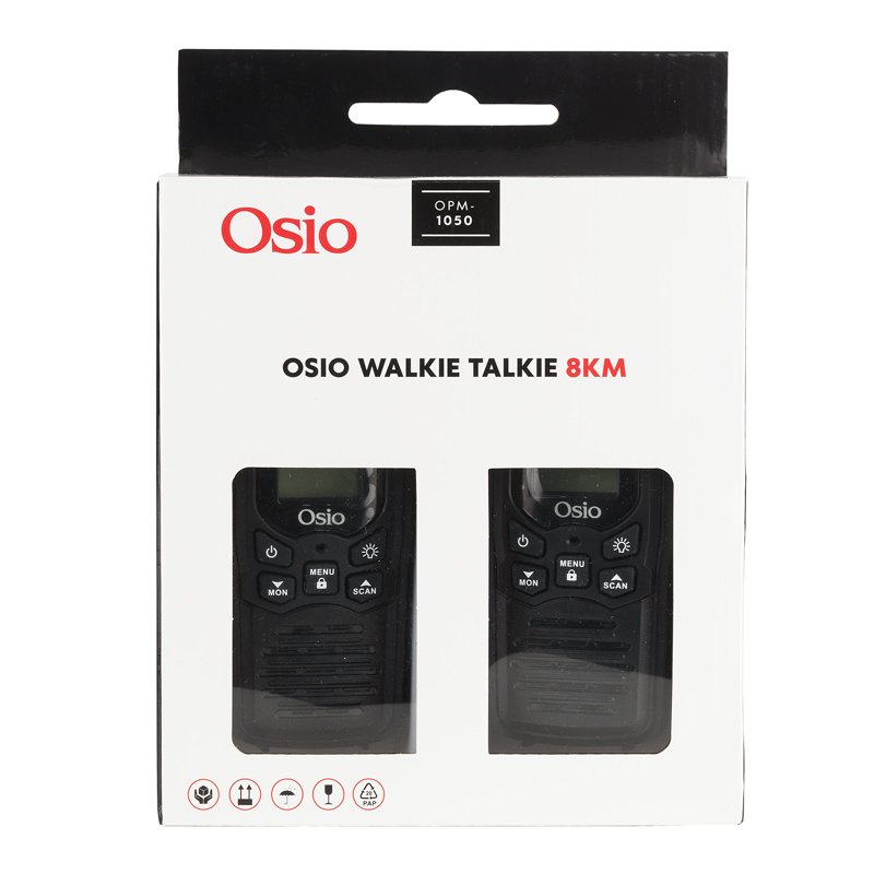 Osio OPM-1050 Mαύρο Επαναφορτιζόμενο PMR Walkie Talkie με φακό και καλώδιο 8 km – 0.5W - Image 7