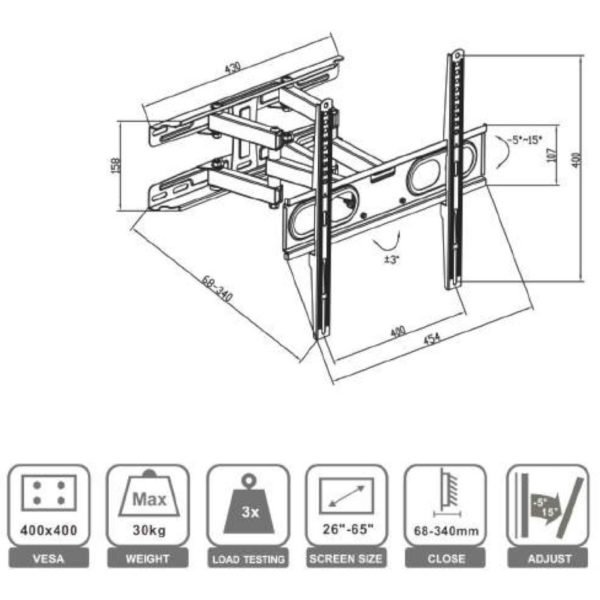 Osio OSM-5865 Βάση τηλεόρασης 26″ – 65″ – VESA 400 x 400 - Image 3