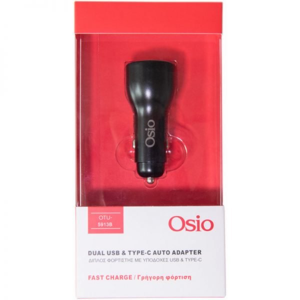 Osio OTU-5913B Διπλός φορτιστής αυτοκινήτου Fast Charge με USB Type-C και USB Type-A 36 W - Image 2