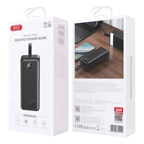 XO PR240 Power Bank Γρήγορης Φόρτισης USB-C 20W/USB-A 22.5W με οθόνη 30000mAh - Image 4